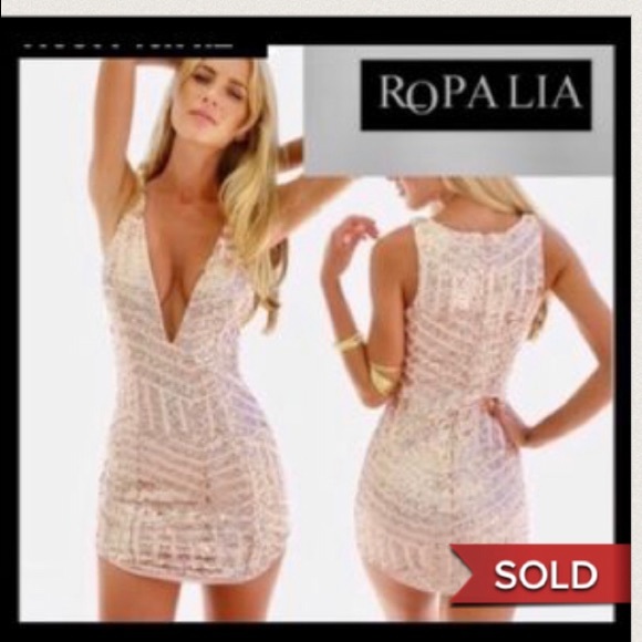Ropalia Dresses & Skirts - ROPALLA Sexy Gold Sequin Cocktail Dress